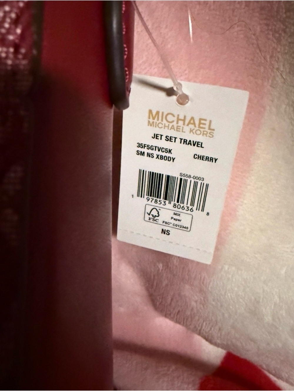 NWT Michael Kors Jet Set Small Signature Logo Stripe Crossbody in Cherry 🍒 - Picture 2 of 5